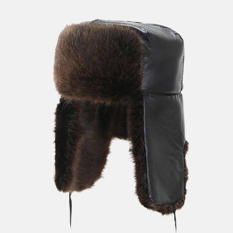 Män Faux Fox Fur Tjocka Varm Vindtät Trapper Hat Vinter Outdoor Ridning Öronskydd Ushanka Hat