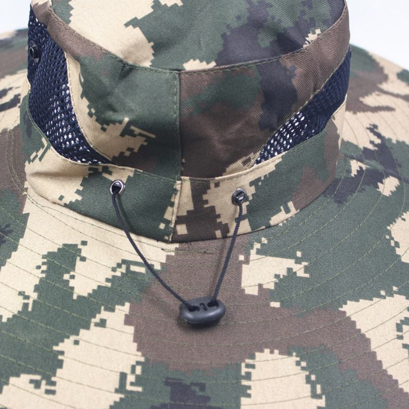 Män Kamouflage Mesh Andas Stor Brätte Utomhus Fiske Klättring Solskydd Bucket Hat
