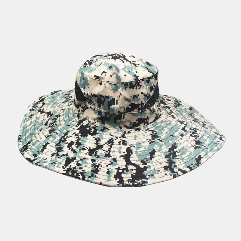 Män Kamouflage Mesh Andas Stor Brätte Utomhus Fiske Klättring Solskydd Bucket Hat