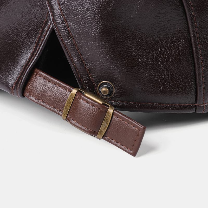 Män Konstläder Randmönster Vintage Solid Färg Framåt Hatt Basker Hatt