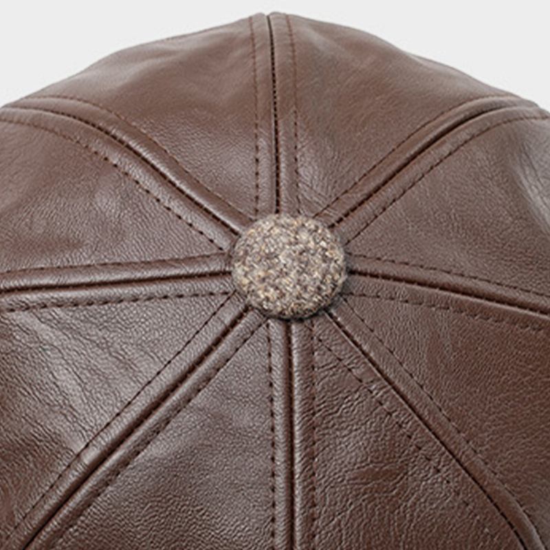 Män Konstläder Retro Casual Enfärgad Hörselskydd Framåt Hatt Åttakantig Hat Basker Cap
