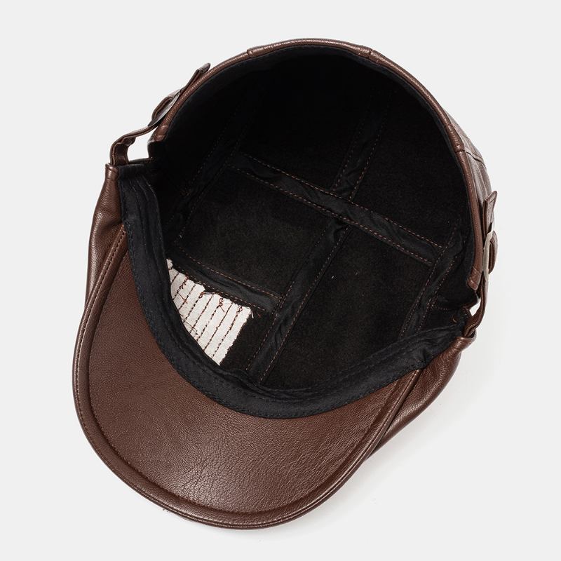 Män Konstläder Retro Casual Randmönster Enfärgad Läder Hatt Framåt Basker Hatt