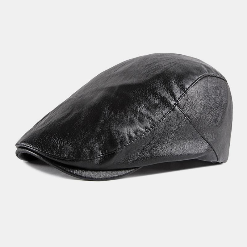 Män Konstläder Retro Enfärgad Brittisk Stil Forward Hat Basker Hat