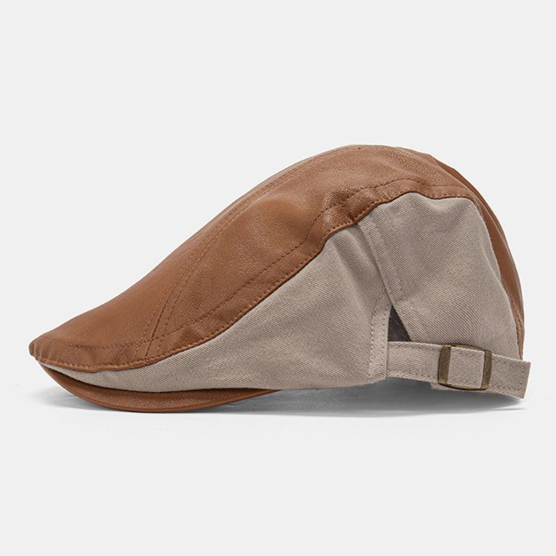 Män Lädersömmar Enfärgad Baskermössa Justerbar Utomhussolskydd Flat Cap Ivy Cap