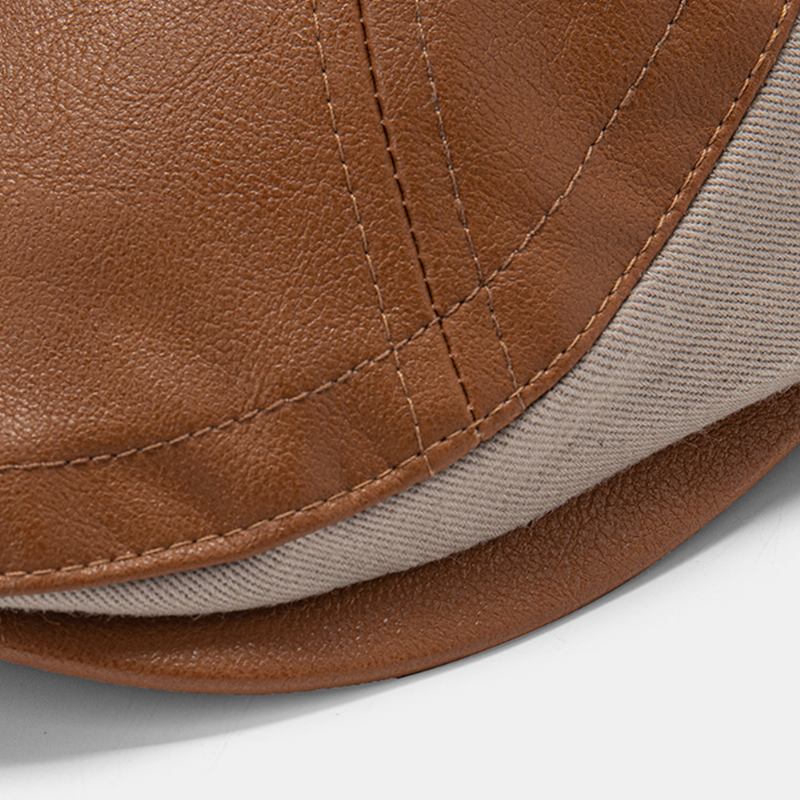 Män Lädersömmar Enfärgad Baskermössa Justerbar Utomhussolskydd Flat Cap Ivy Cap