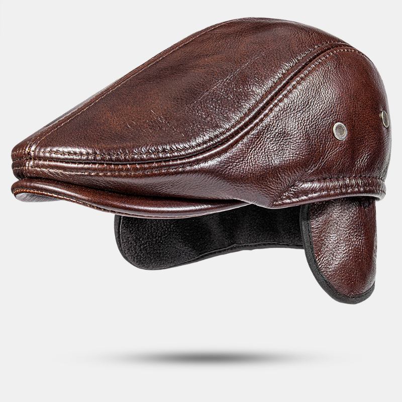Män Öronskydd I Äkta Läder Hörselskydd Design Vinter Vindtät Värmebasker Framåt Cap Peaked Cap