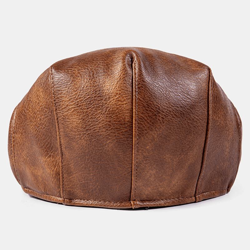 Män Pu-läder Ensfärgad Absorbera Svett Andningsbar Basker Platt Keps Casual Warmth Newsboy Hatt Framåt Hatt