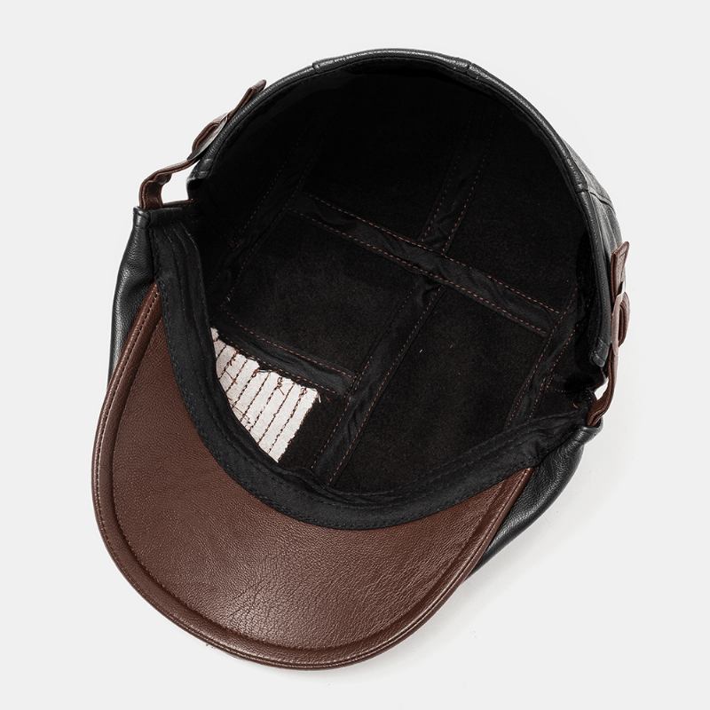 Män Pu Läder Retro Casual Kontrast Färg Newsboy Hat Fram Hat Basker Hat
