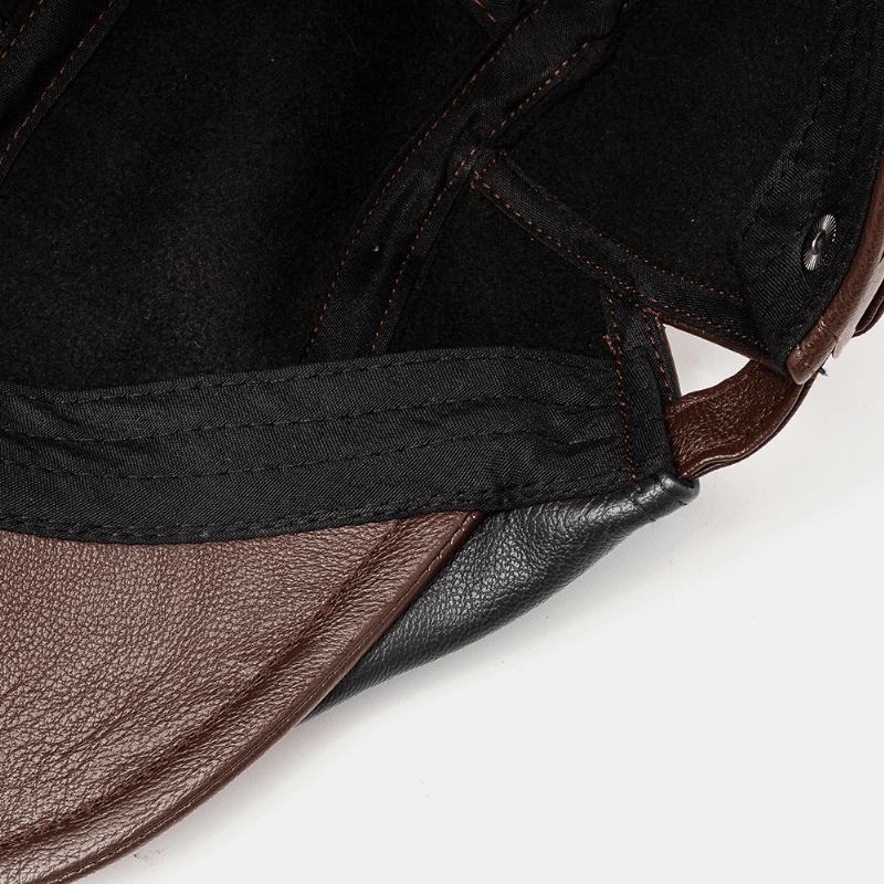 Män Pu Läder Retro Casual Kontrast Färg Newsboy Hat Fram Hat Basker Hat