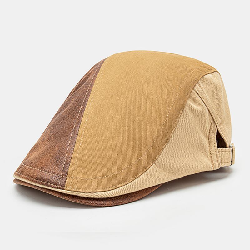 Män Splicing Patchwork Justerbar Basker Cap Mode Casual Andas Suncreen Flat Cap