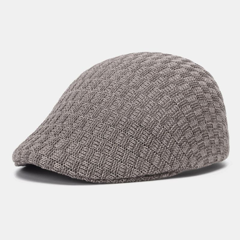 Män Stickad Enfärgad Feljusterade Ränder Twist Mönster Jacquard Casual Värme Basker Platt Keps