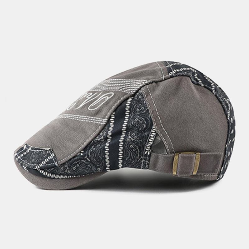 Män Stor Brätte Brev Broderi Sömnad Framåt Hatt Etnisk Justerbar Andas Basker Flat Cap Driver Hat