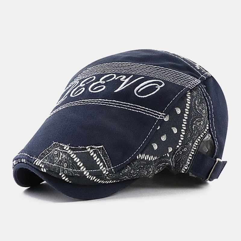 Män Stor Brätte Brev Broderi Sömnad Framåt Hatt Etnisk Justerbar Andas Basker Flat Cap Driver Hat