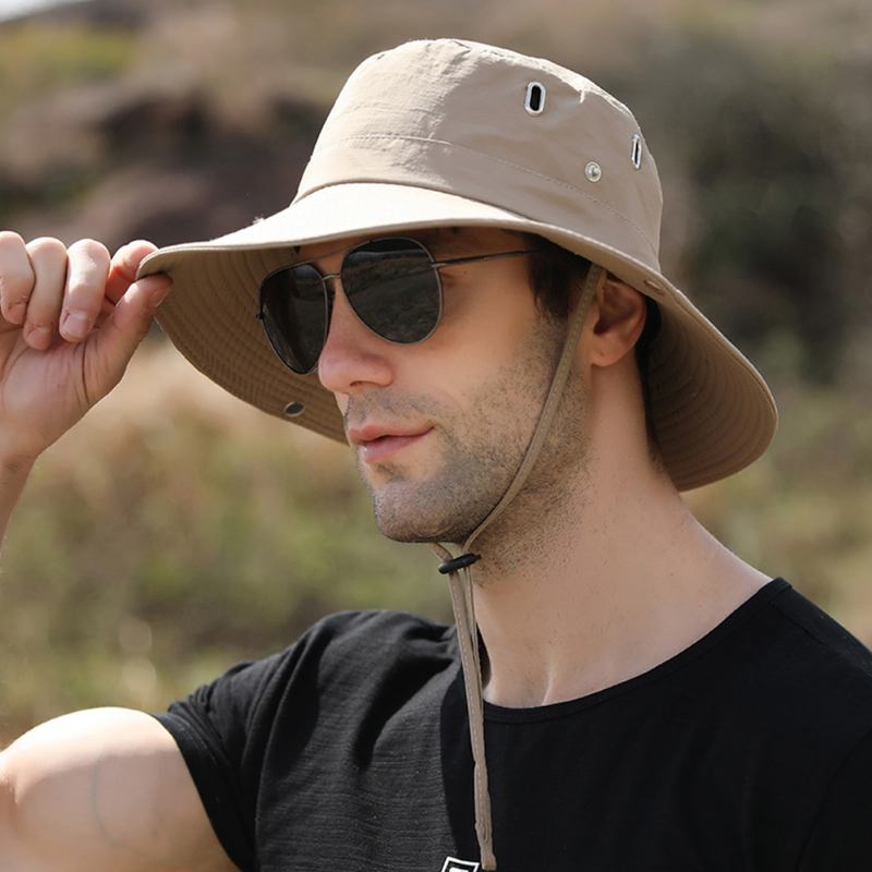 Män Stor Brätte Vindtätt Rep Justerbar Solskyddshatt För Dubbla Användningsområden Utomhusfiske Bergsklättring Anti-uv Bucket Hat