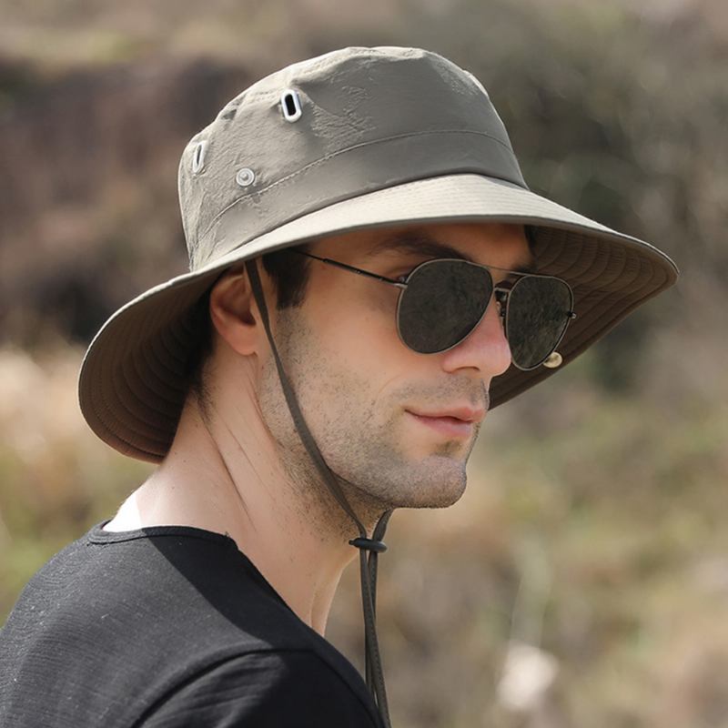 Män Stor Brätte Vindtätt Rep Justerbar Solskyddshatt För Dubbla Användningsområden Utomhusfiske Bergsklättring Anti-uv Bucket Hat