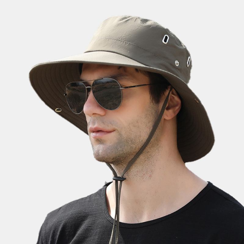 Män Stor Brätte Vindtätt Rep Justerbar Solskyddshatt För Dubbla Användningsområden Utomhusfiske Bergsklättring Anti-uv Bucket Hat