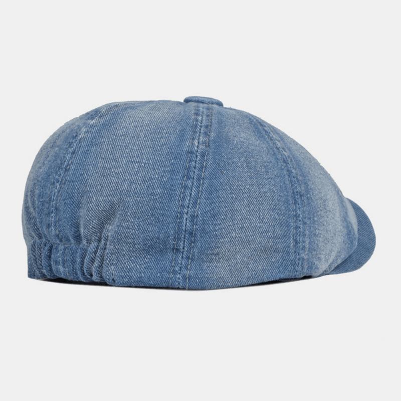 Män Tvättad Jeansrygg Elastiskt Band Design Justerbar Åttakantig Hatt Brittisk Retro Kortbrättad Tidningspojkehatt Platt Hatt Målarhatt