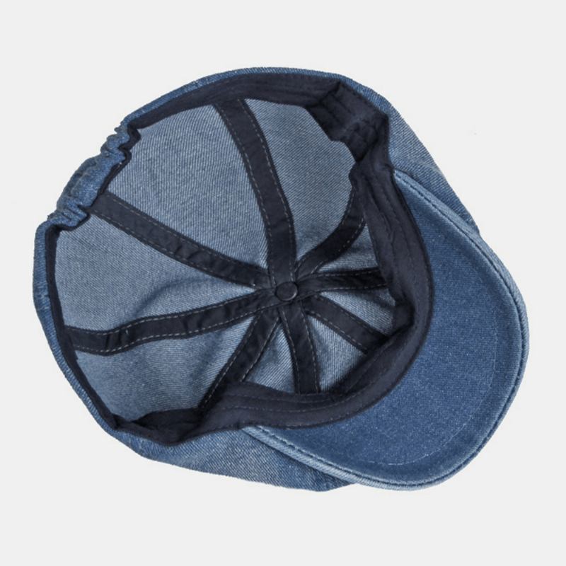 Män Tvättad Jeansrygg Elastiskt Band Design Justerbar Åttakantig Hatt Brittisk Retro Kortbrättad Tidningspojkehatt Platt Hatt Målarhatt