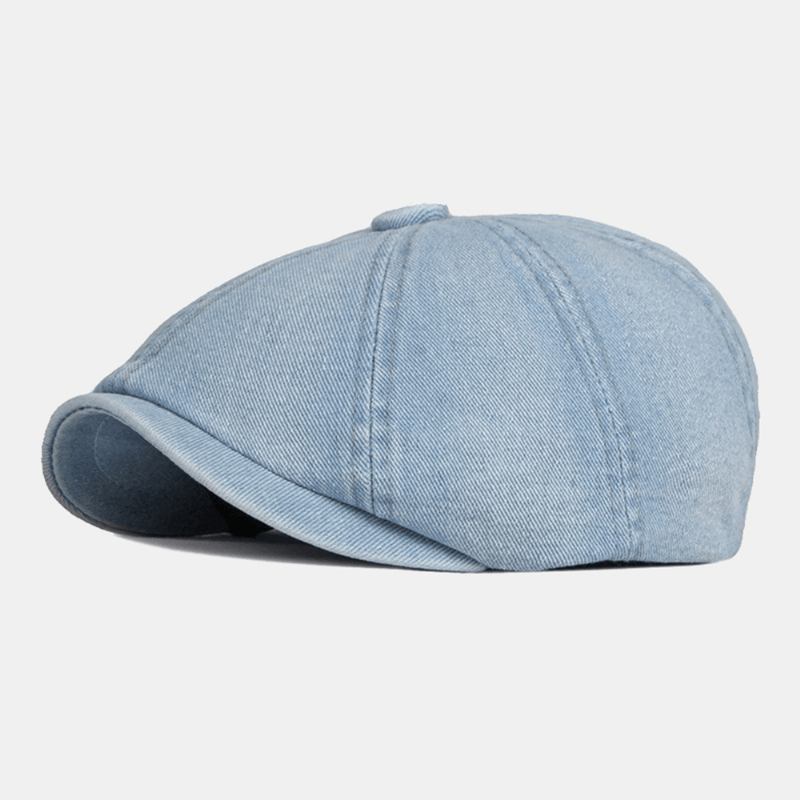 Män Tvättad Jeansrygg Elastiskt Band Design Justerbar Åttakantig Hatt Brittisk Retro Kortbrättad Tidningspojkehatt Platt Hatt Målarhatt