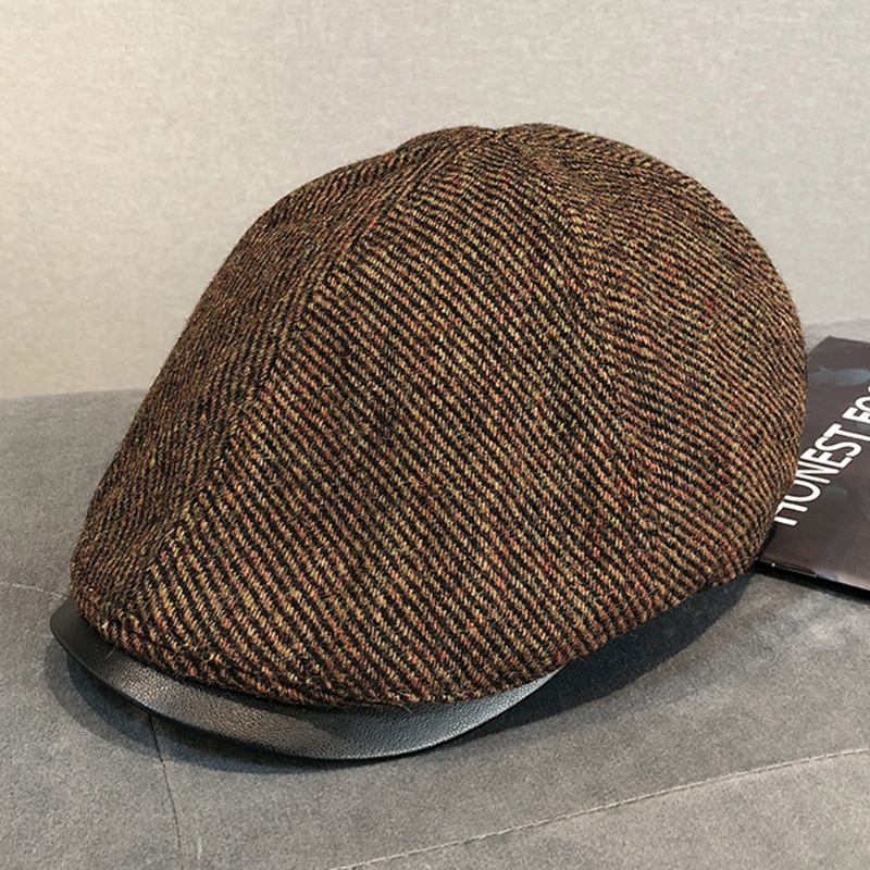 Män Ull Varm Retro Brittisk Stil Ung Målare Hat Basker Hat Fram Hat Flat Hat