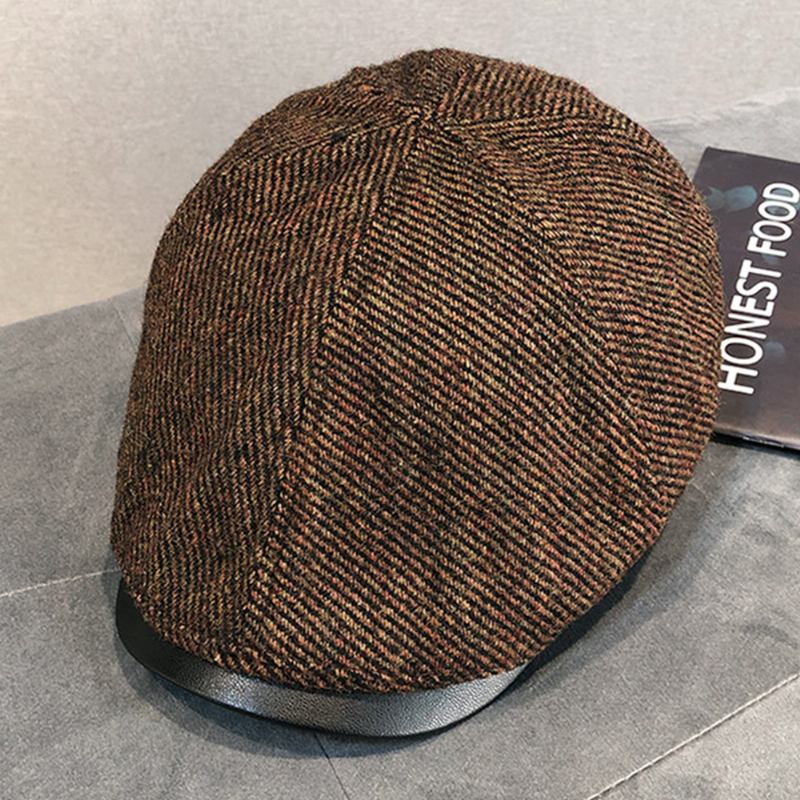 Män Ull Varm Retro Brittisk Stil Ung Målare Hat Basker Hat Fram Hat Flat Hat