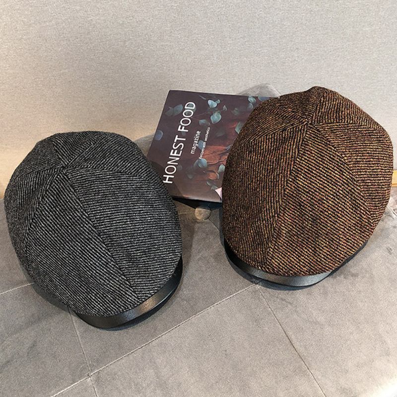 Män Ull Varm Retro Brittisk Stil Ung Målare Hat Basker Hat Fram Hat Flat Hat