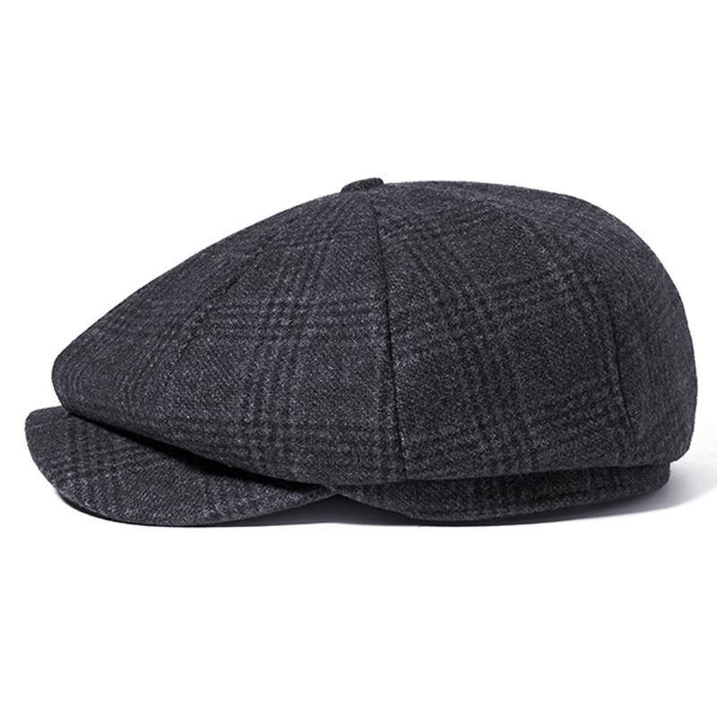 Män Vintage Ull Gjord Målare Basker Hat Vinter Varm Gentleman Octagonal Newsboy Cap