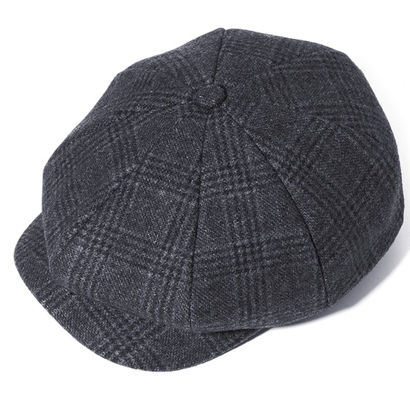 Män Vintage Ull Gjord Målare Basker Hat Vinter Varm Gentleman Octagonal Newsboy Cap