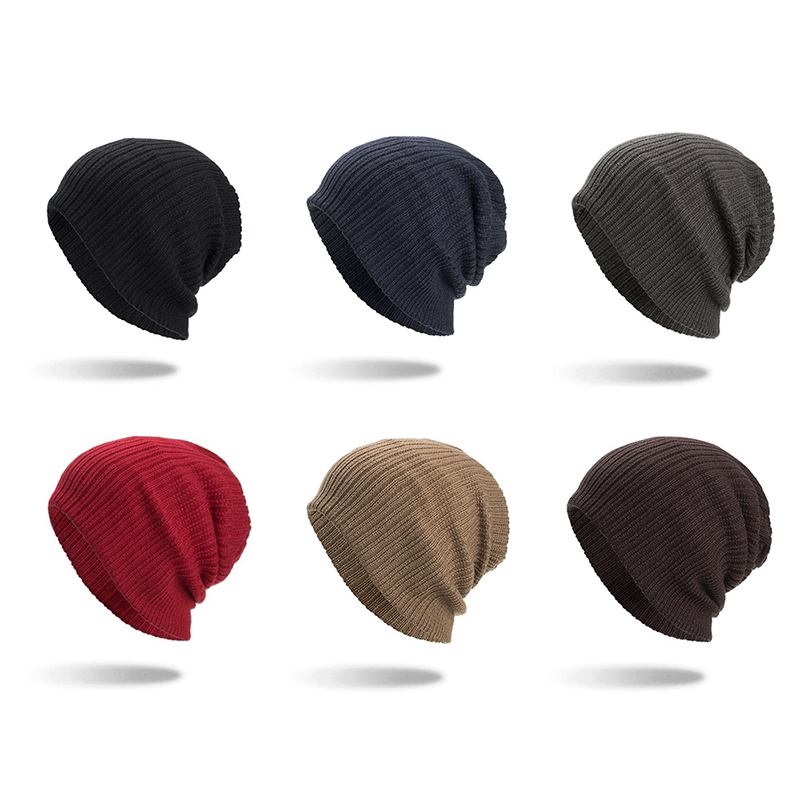 Män Vinter Tjocka Brättelös Stickad Mössa Slouch Beanie Kepsar