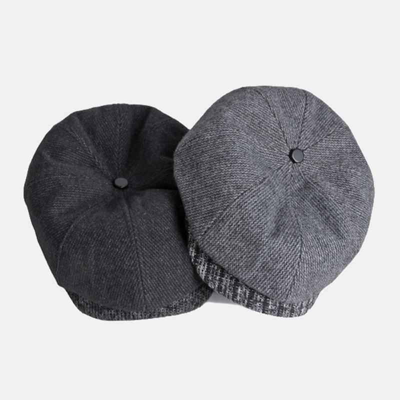 Män Ylle Tjocka Varm Åttakantig Hatt Brittiskt Mode Öronskydd Hörselkåpor Vindtät Newsboy Hatt Flat Hat
