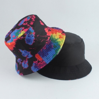 Ny Stil Tryckt Dubbelsidig Fiskarhatt Färg Tie-dye Hip-hop Casual Flat Top Basin Hat