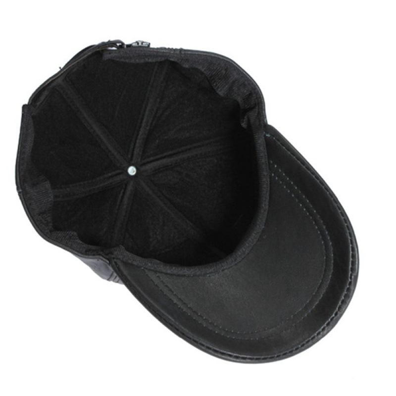 Nya Män Läder Varm Basebollkeps Justerbar Vintersvart Trucker Snapback-hattar