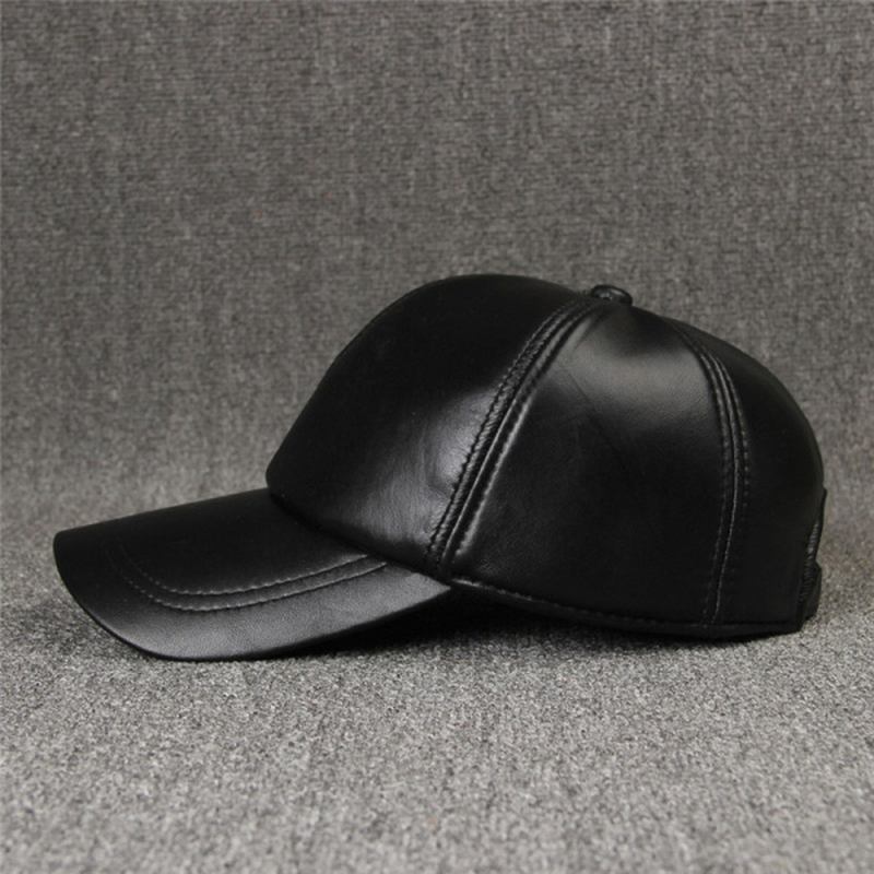Nya Män Läder Varm Basebollkeps Justerbar Vintersvart Trucker Snapback-hattar