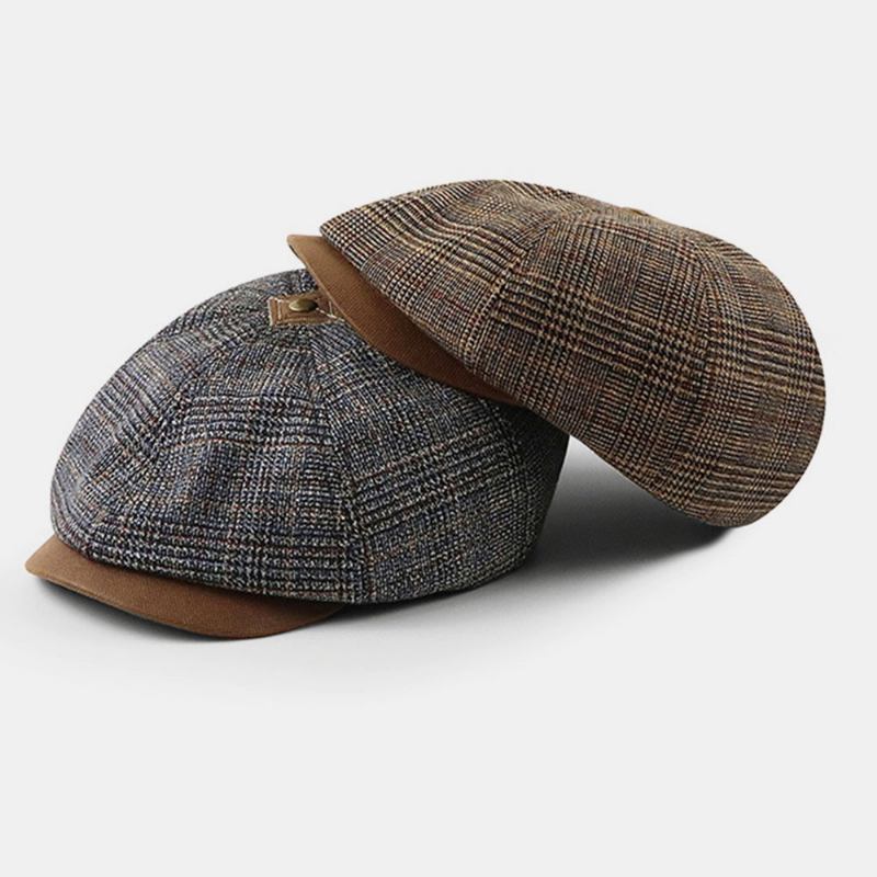 Patchwork Färgsömmar Brittisk Stil Retro Kortbrättad Baskerhatt Newsboyhatt Åttakantig Hatt För Män
