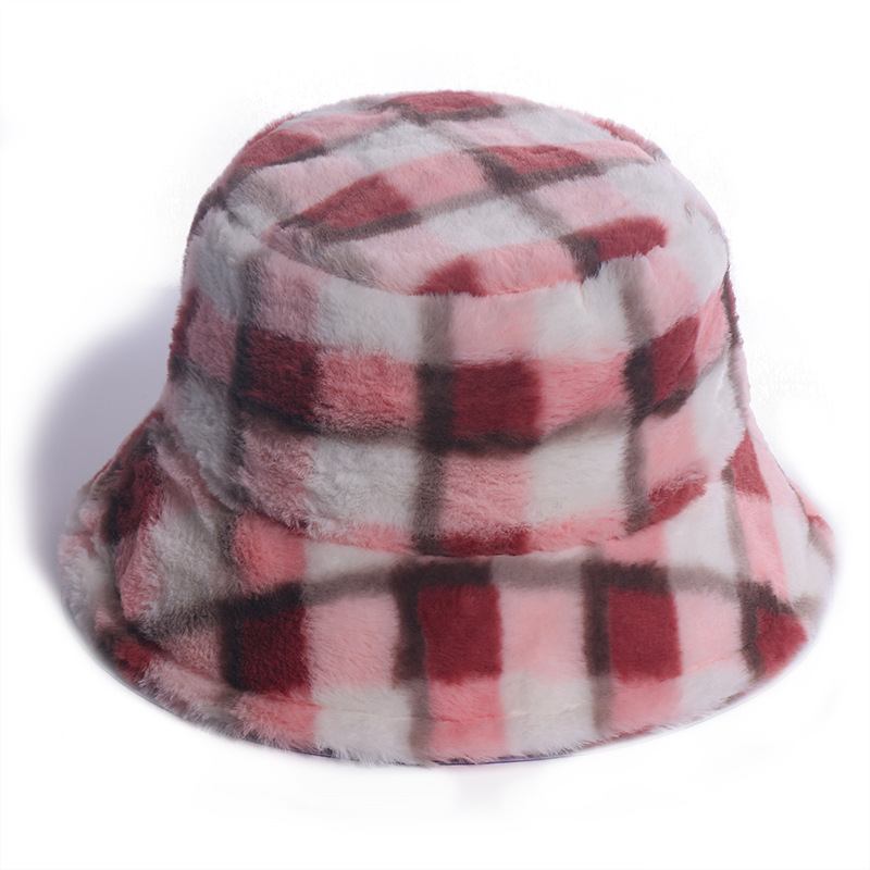 Rutig Fiskarehatt För Koreansk Version Av Kaninpäls Plysch Travel Warm All-match