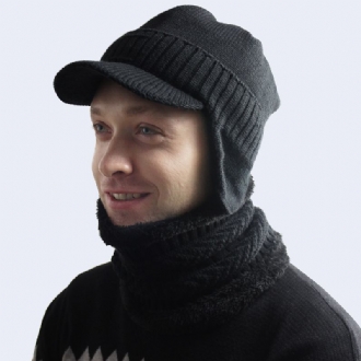 Sammetsmössa För Män Med Takfot Höst- Och Vintertröja Keps Bib Set Öronskydd Varm Yllekeps