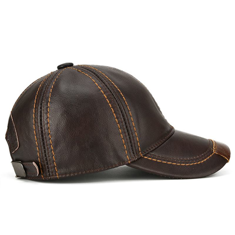 Solid Basebollkeps I Nötskinn För Män Casual Sunshade Sport Justerbar Snapback-keps