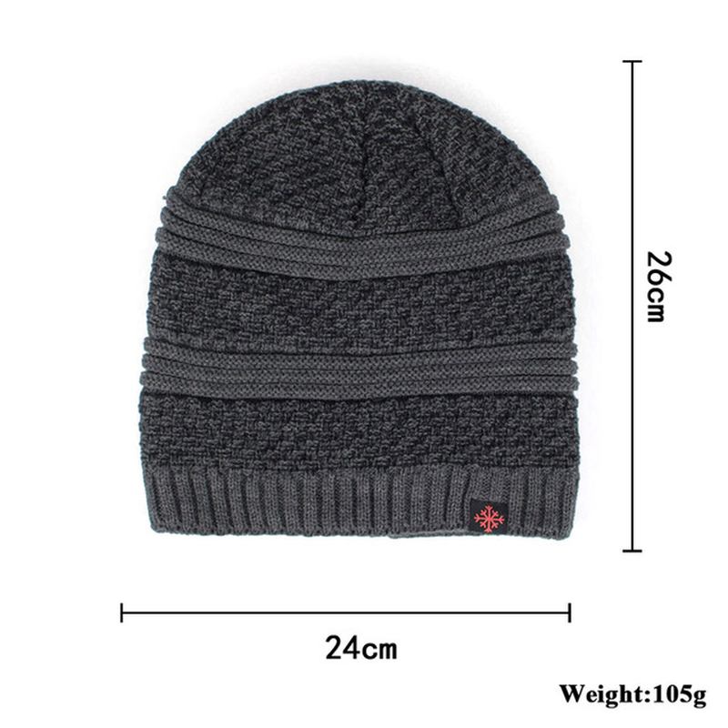 Solid Knitted Skullies Beanie Cap För Herr Plus Velvet Warm Outdoor Casual Hats