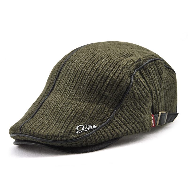 Stickad Mössa För Män Vadderade Varma Baskermössor Casual Outdoor Visir Framåt Hatt