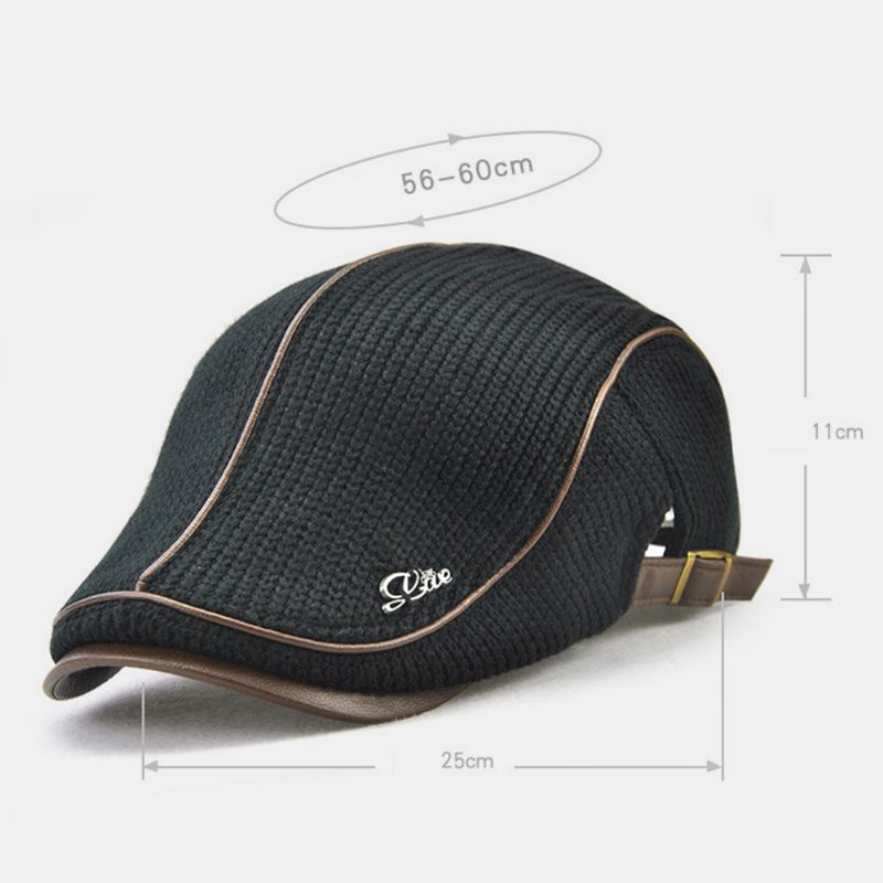 Stickad Mössa För Män Vadderade Varma Baskermössor Casual Outdoor Visir Framåt Hatt