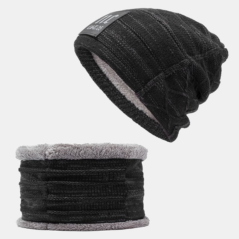 Stickad Ullkeps Och Sammetsvadderad Huva Hattkrage Tvådelad Kostymmössa