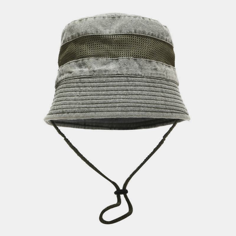 Tvättbar Bomullshatt Mesh Andningsbar Fritid Fiskarhatt Bucket Hat