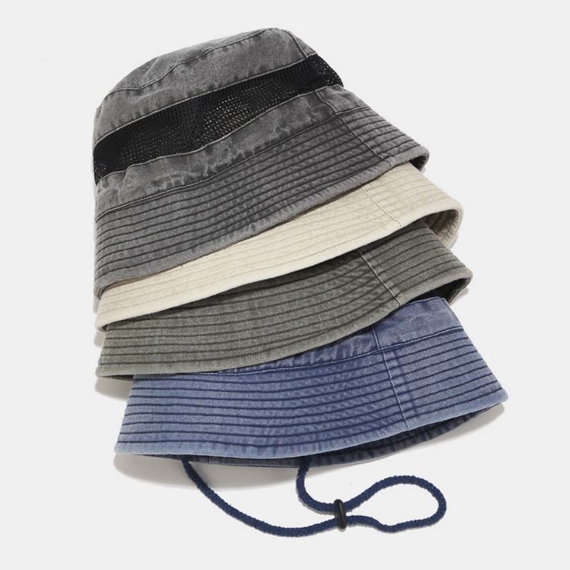 Tvättbar Bomullshatt Mesh Andningsbar Fritid Fiskarhatt Bucket Hat