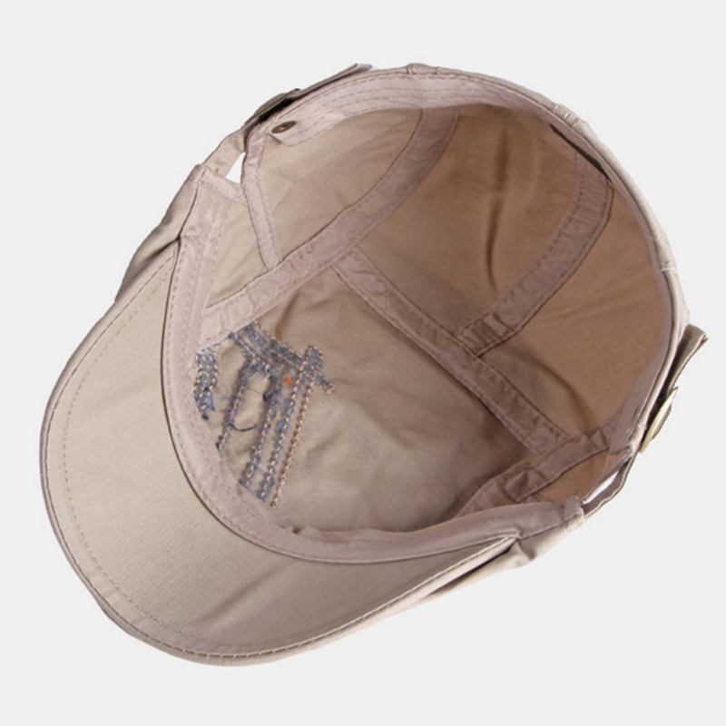 Unisex-bokstav Metalletikett Baskerkeps Brittiska Retrosidor Justerbart Spänne Andas Solskydd Framåt Hatt Newsboy Hatt Körhatt