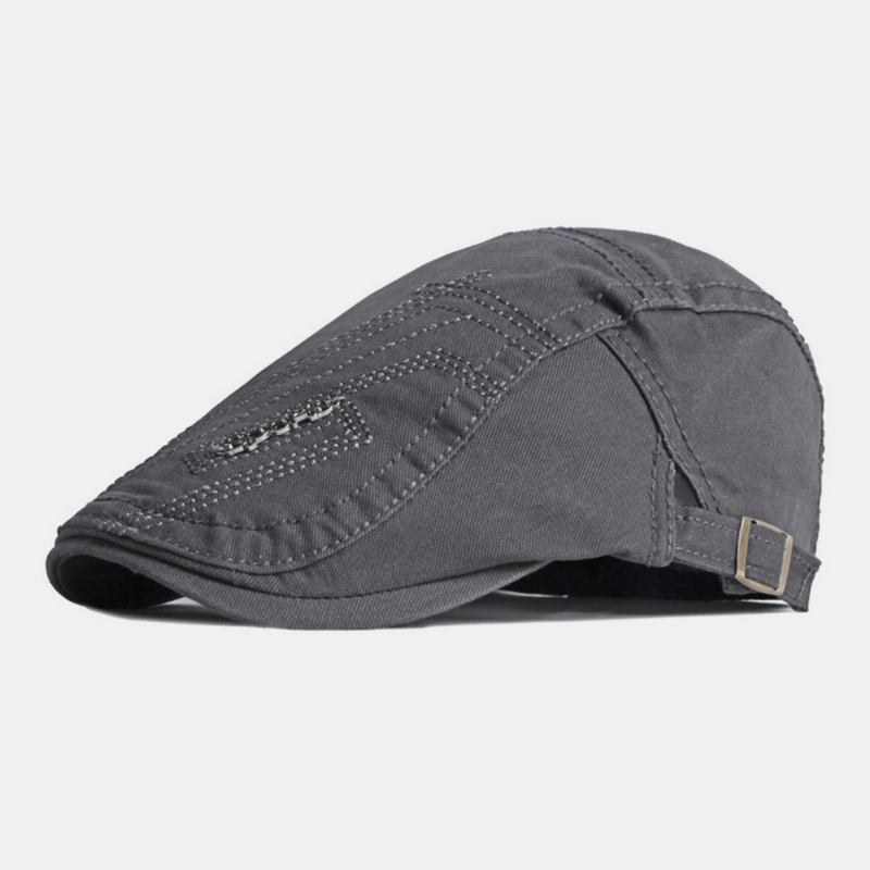 Unisex-bokstav Metalletikett Baskerkeps Brittiska Retrosidor Justerbart Spänne Andas Solskydd Framåt Hatt Newsboy Hatt Körhatt