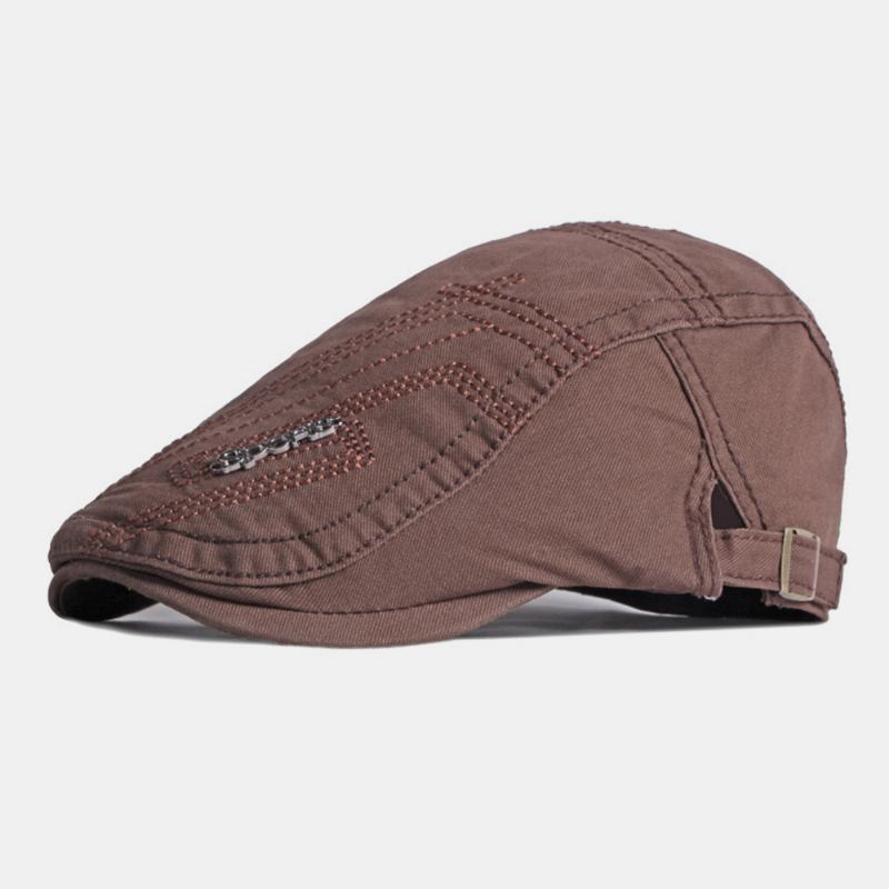 Unisex-bokstav Metalletikett Baskerkeps Brittiska Retrosidor Justerbart Spänne Andas Solskydd Framåt Hatt Newsboy Hatt Körhatt