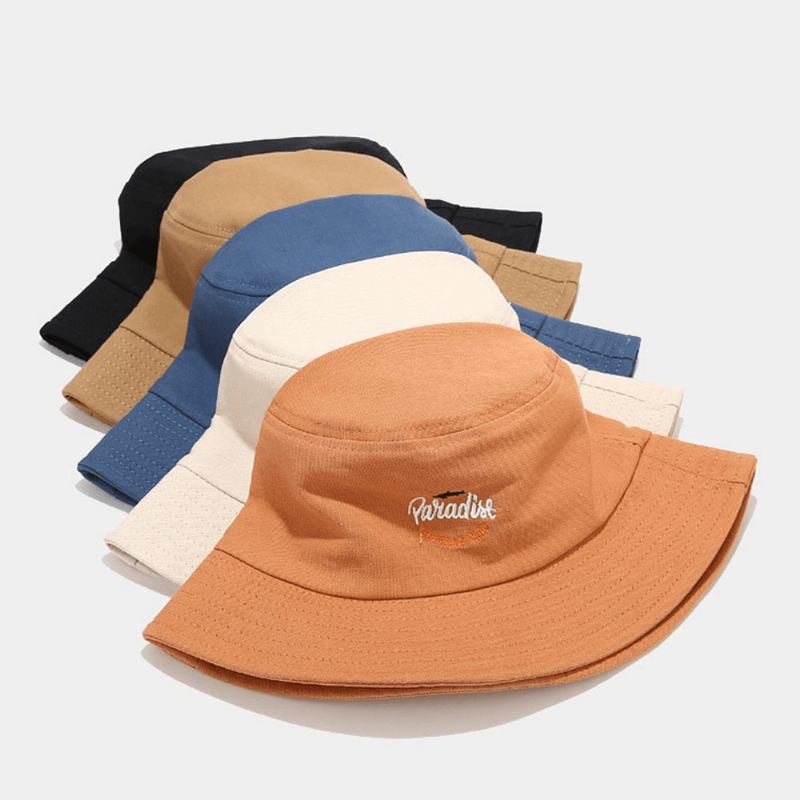 Unisex Bomull Ensfärgad Shark Letter Mönster Broderi Mode Sunshade Bucket Hat