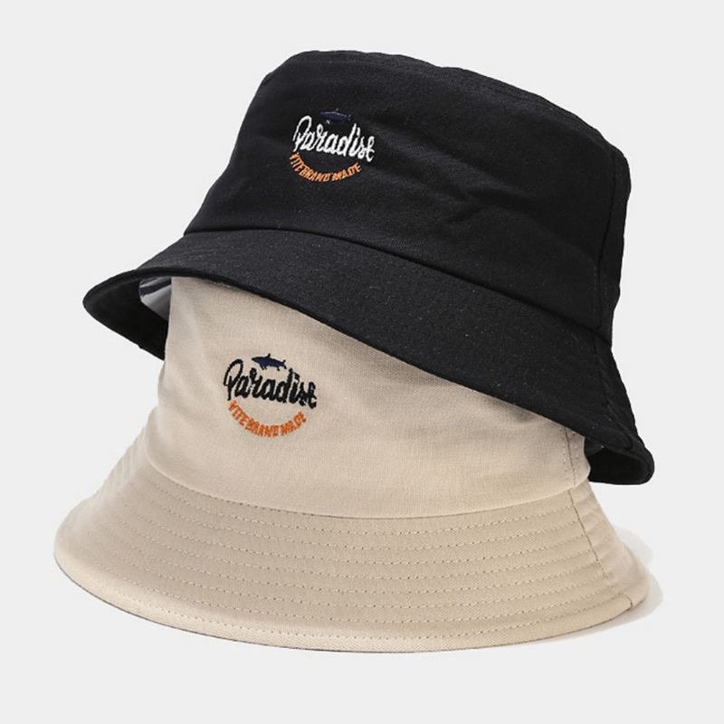 Unisex Bomull Ensfärgad Shark Letter Mönster Broderi Mode Sunshade Bucket Hat