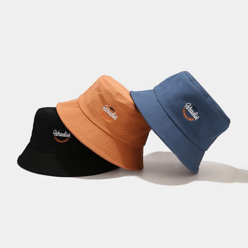 Unisex Bomull Ensfärgad Shark Letter Mönster Broderi Mode Sunshade Bucket Hat