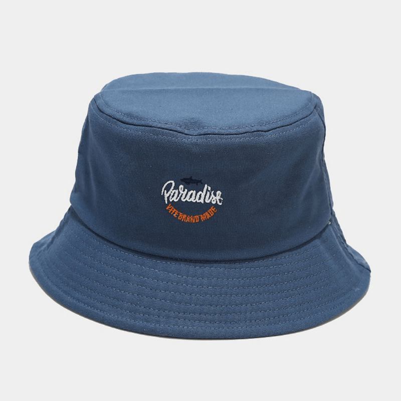 Unisex Bomull Ensfärgad Shark Letter Mönster Broderi Mode Sunshade Bucket Hat